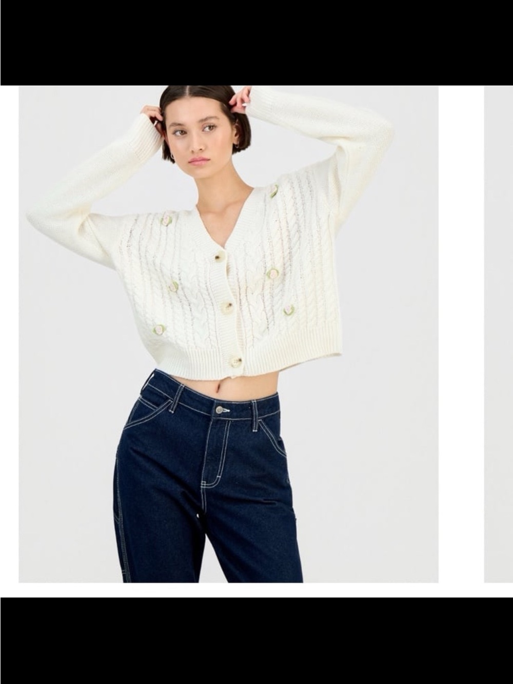 Ultra Flirt Cream Cropped Cable Knit Cardigan with Buttons